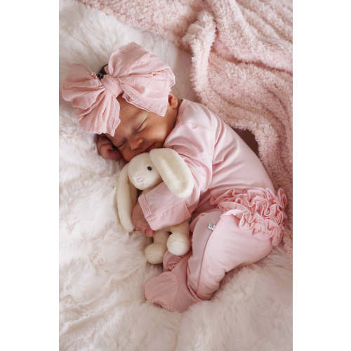 Baby Pink Bamboo Ruffle Zipper Footie