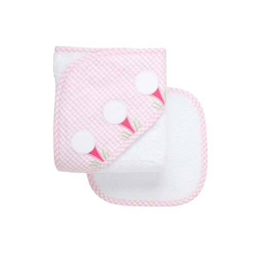 Golf Applique Hooded Towel & Washcloth Set, Pink