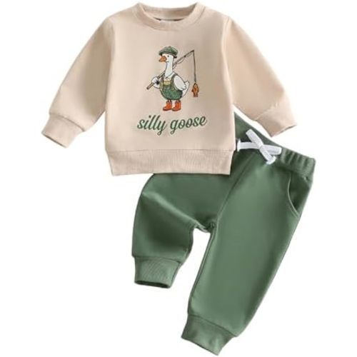 VISGOGO Toddler Boy Silly Goose Outfit Sweatshirt Pants Set Cute Fall Clothes