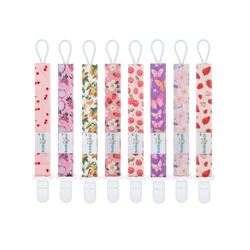 Babygoal Fruit Pacifier Clips, 8 Pack Binky Paci Holder Clips for Baby Boys and Girls Fits for Most Pacifier, Binkie Styles & Baby Teethers & Toys and Gift 8PS52-B
