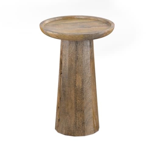 SIMPLIHOME Dayton 13" Wide Solid Wood Round End Table in Natural | Contemporary solid mango wood accent table with textured finish, assembled; nightstand, lamp stand, or side table.