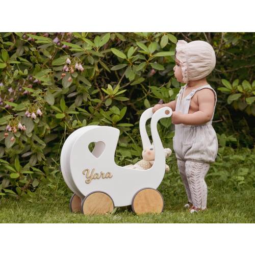 Personalized Wooden Doll Stroller with Bedding Set