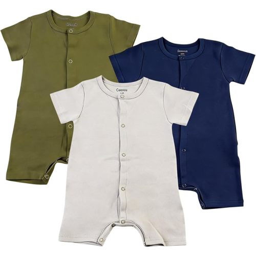 Baby Romper 3-Pack, 100% Cotton Summer Short Sleeve Outfit