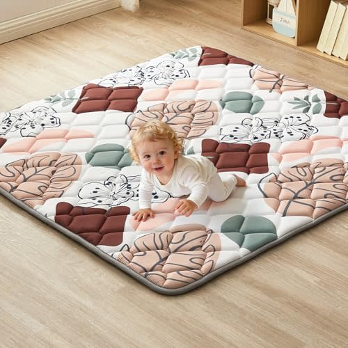 Baby Play Mat 50x50inch, Non-Slip Baby Mat for Floor, Soft Thicker, Portable Playmat, Crawling Mat for Babies, Toddlers & Infants to Play and Learn（Boho）