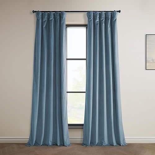 HPD Half Price Drapes Heritage Plush Velvet Curtains 96 Inches Long Room Darkening Curtains for Bedroom & Living Room 50W x 96L, (1 Panel), Denmark Blue
