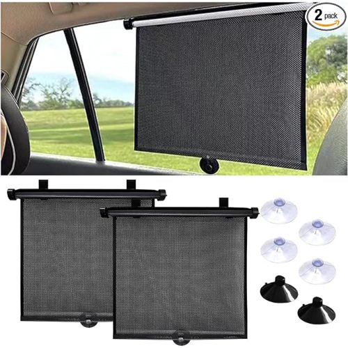 2PCS Car Window Shades for Baby, 18"×15" Retractable Car Shades for Side Window with Suction Cups, Blocks Heat and UV Rays Glare Protection, Baby Auto Accessories for Cars House Office Window
