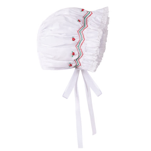 Girls Holiday Smocked Lace Bonnet