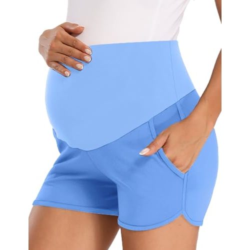 fitglam Women's Maternity Shorts Over Belly Pregnancy Lounge Workout Running Pajama Sleep Shorts with Pockets