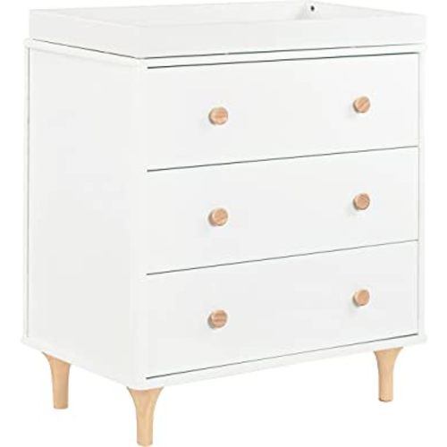 Babyletto Lolly 3-Drawer Changer Dresser with Removable Changing Tray in White and Natural, Greenguard Gold Certified