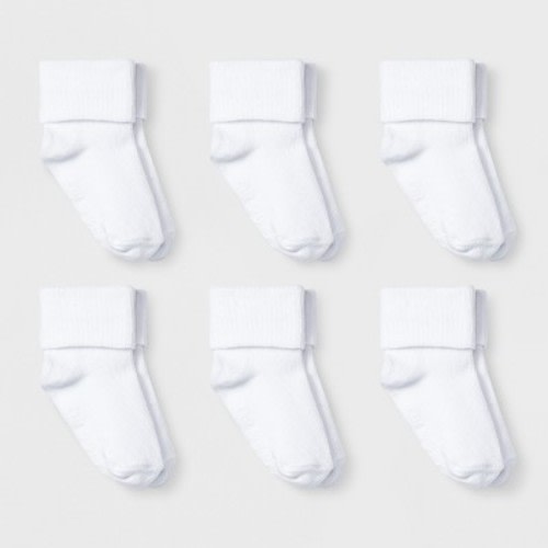 Baby 6pk Turn Cuff Socks - Cat & Jack™ White  6-12M