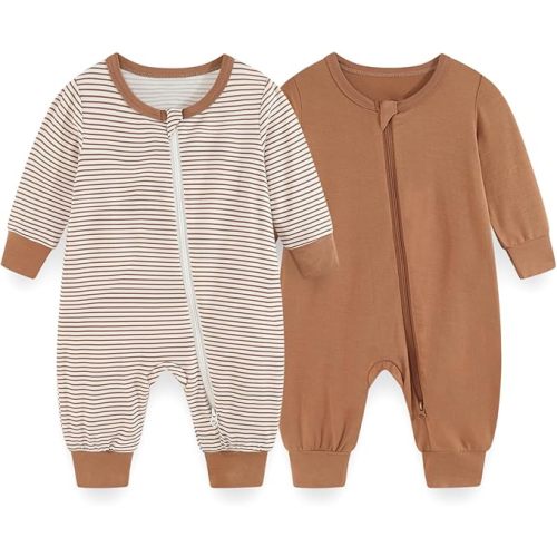 Unisex Rayon Made from Bamboo Zipper Baby Boy Girl Rompers 2 Pcak Long Sleeve Infants Jumpsuits New Born Clothes
