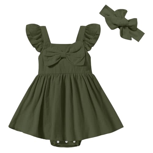 DREAM BUS Newborn One-piece Romper Dress Infant Ruffle Sleeveless Bodysuit with Headband Baby Clothes Baby Girl Jumpsuits