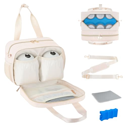 PIIOSER Breastmilk Cooler Bag with Ice Pack, Fits 6 Baby Bottles Up to 9 Ounce, Insulated Bottle Travel Bags with Shoulder Strap-Wearable Breast Pump Carrying Case for Nursing & Working Moms