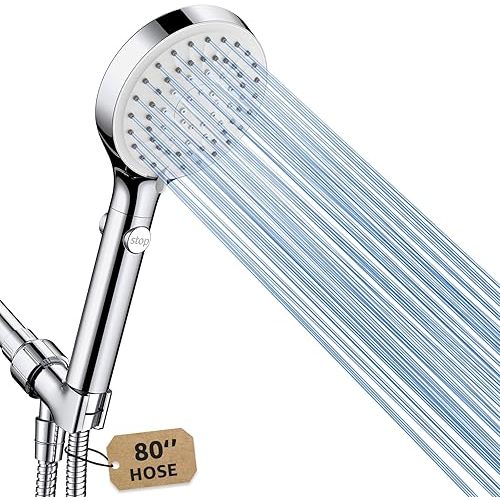 Shower Head with Handheld, High Pressure Handheld Shower Head with 80" Extra Long Stainless Steel Hose & Adjustable Bracket, Showerhead with ON/OFF Switch for Pets Bath