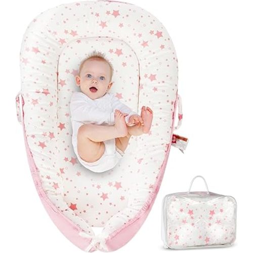 Baby Lounger, Portable Infant Support Pad for Newborn 0–24 Months, Soft and Breathable Cotton Cushion for Tummy Time and Daily Care (Twinkle)