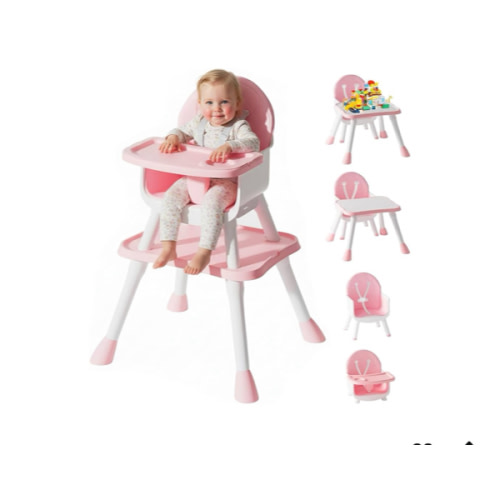 6 in 1 Baby High Chair, Convertible Highchair for Babies and Toddlers (Pink)