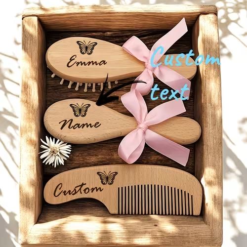 3pcs personalized laser engraved bamboo wood comb set custom - Temu Canada
