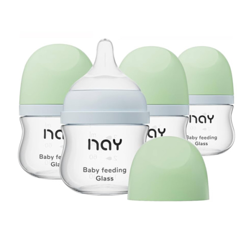 Natural Glass Baby Bottle Wide Neck, Newborn Anti-Colic Baby Bottle, Clear, 3oz(Pack of 4), Includes 4Pcs Slow Flow Nipple(SS), 0 Months+