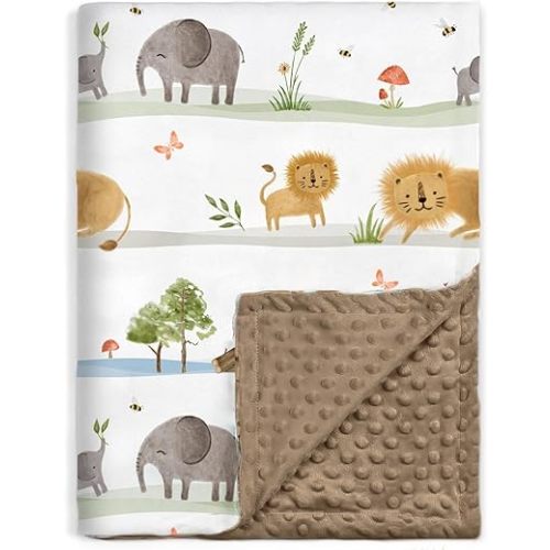 BORITAR Baby Blanket for Boys Girls, Soft Plush Minky Fabric with Double Layer Dotted Backing, Lovely Woodland Animal Pattern for Infant Toddler Newborn, 30 x 40 Inch