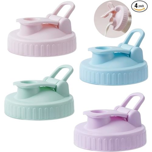 Wide-Mouth Mason Jar Pour Spout Lid - 4 Pack Colorful No Leak Mason Jar Pour Spout Lid, Mason Jar Drinking Lids with Flip Top Easy to Use, No Dripping, Easy to Clean Fit for Mason Jar Pitcher