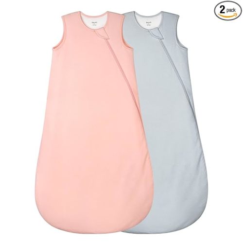 Supersoft Rayon Made from Bamboo Sleep Sack 6-12 Months 1.0 Tog Toddler Sleep Sack Baby Wearable Blanket with 2-Way Zipper Unisex Sleeping Bag for Babies All-year-around (2 Pack) Pink & Gray