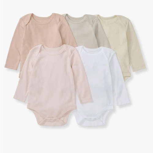 Burt's Bees Baby Bodysuits, Short Sleeve and Long Sleeve One-Pieces, 100% Organic Cotton, Pack of 5