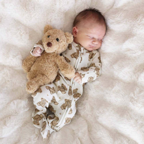 Beary Sweet Bamboo Waffle Zipper Footie