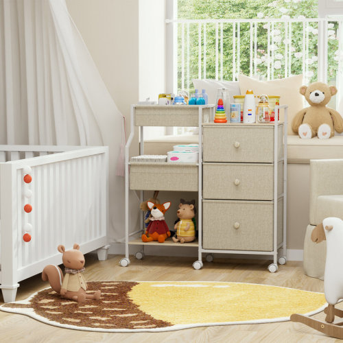 BOJUNTAN Baby Diaper Caddy Organizer and Storage - 3 Tier Rolling Cart with Dividers and Drawers, 13"D x 31.89"W x 33.5"H & Reviews | Wayfair
