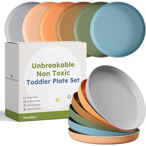 Unbreakable Toddler Plates for Kids Baby Set of 6, 7.8" Ceramic-like Kids Dinnerware Set Baby Plates Dishwasher and Microwave Safe Deep Walled No Melamine BPA Free Morandi Earthy Mixed Tones