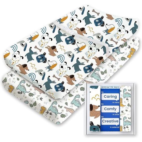 Extra Stretchy Changing Pad Cover, TotBasic Ultra Soft Premium Jersey Knit Changing Pad Sheets, Unisex for Boys Girls, Fits All Standard Changing Tables/Dresser Tops - 2 Pack (Ocean Pals + Wildlife)