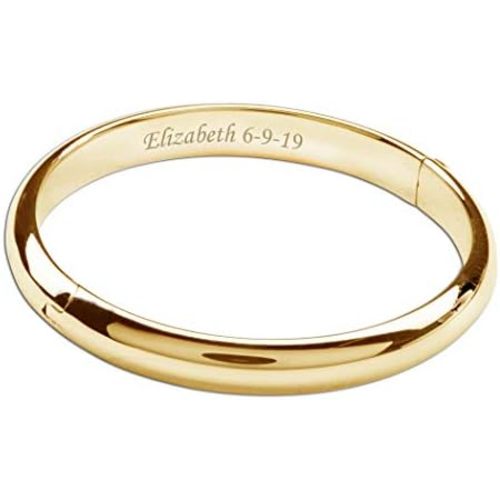 Precious Pieces Personalized 14K Gold-Plated Baby Bangle Bracelet Gift for Infant, Toddler, Kids, Teens or Women Bracelet, Custom Jewelry with Engraved Name