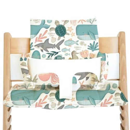 Nibble and Rest Cushion for Stokke Tripp Trapp High Chairs, Soft Padded Seat & Backrest, Baby Set Compatible, Wipeable, Machine Washable, Easy to Clean, Stylish Print (Under The Sea)