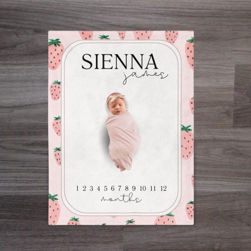girl milestone blanket, strawberry, baby girl milestone blanket, strawberry milestone blanket, milestone blanket, milestone blanket girl