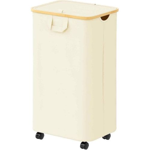 Laundry Hamper with Wheels and Lid - 100L Rolling Clothes Basket with Bamboo Handle, SpaceAid Large Laundry Organizer for Bedroom, Bathroom, Dorm