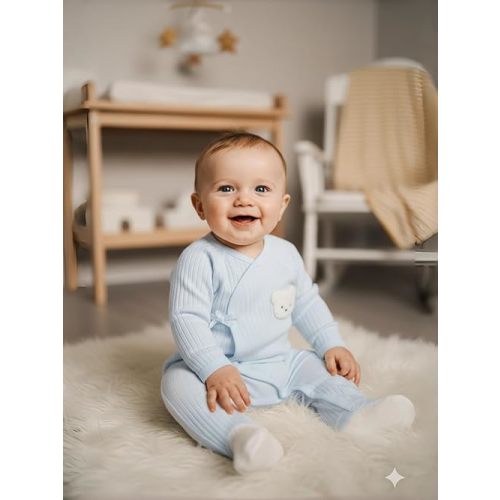 3-Pack Baby Boys Girls Clothes, 100% Cotton Infant Newborn Outfit Cute Bear Ribbed Knit Long Sleeve Button Romper