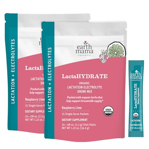 Earth Mama Organic LactaHYDRATE Lactation Drink Mix, 15 Servings – USDA Certified Organic Hydration Drink with Herbs Used to Help Support Breastmilk Supply* for Breastfeeding Moms (Pack of 2)