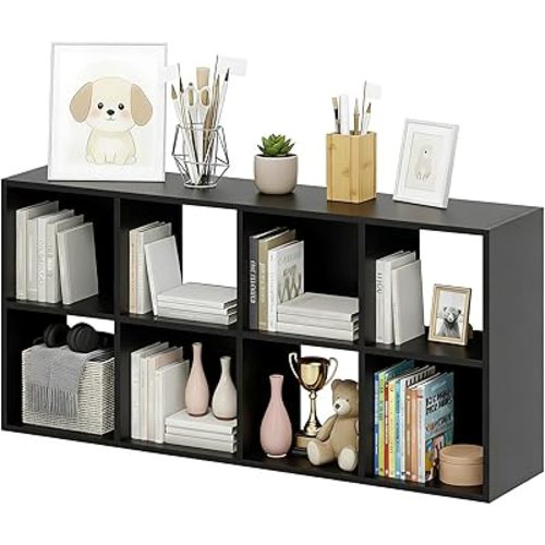 8-Cube Storage Organizer, Black Bookshelf with Open Compartments for Home Office, Modern Bookcase Display Shelf for Living Room, Bedroom & Entryway
