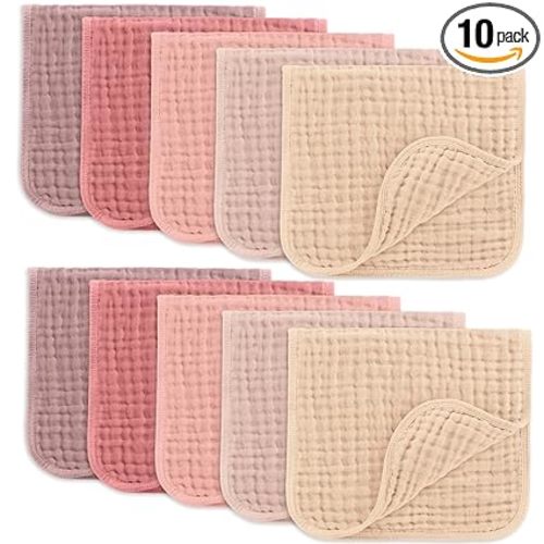 Comfy Cubs Muslin Burp Cloths 20" x 10", Pack of 10 - Large, 6-Layer, Ultra Absorbent 100% Cotton for Baby Drool and Messes - Soft, Safe & Gentle Baby Burp Cloths for Boys & Girls - Multi Girl