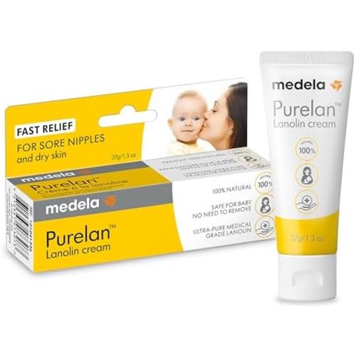Medela Purelan Lanolin Nipple Cream, Fast Relief, Baby Safe, 37g/1.3oz x1