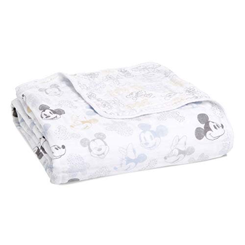 aden + anais 100% Cotton Muslin Baby Blanket Crib Bedding for Newborn Baby and Toddler, Nursery Blanket for Boys and Girls, Baby Registry and Shower Gift - Mickey + Minnie