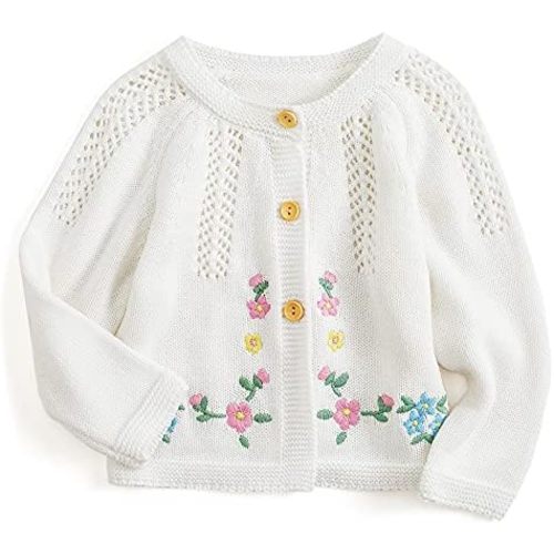 Simplee kids Baby Girl Thin Sweater Solid White Pink Cardigans for Toddler 0-3Years