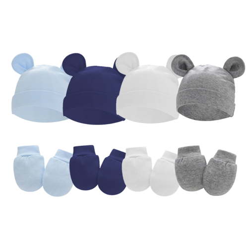 Tisoloow Cotton Newborn Hats for Unisex Hat for Newborn Infant Toddler Cap Bear Ears Baby Girl Boy Beanie 0 White&Grey&Navy blue&Blue One Size