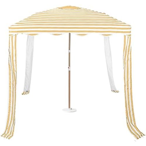 Striped Beach Cabana with Silver Coating, Vent and Sand Pockets, 6.5FT x 6.5FT UPF 50+ Sun Shelter, Easy Setup Portable Beach Canopy, Wind-Resistant Beach Tent, Base Not Included (Sunshine)