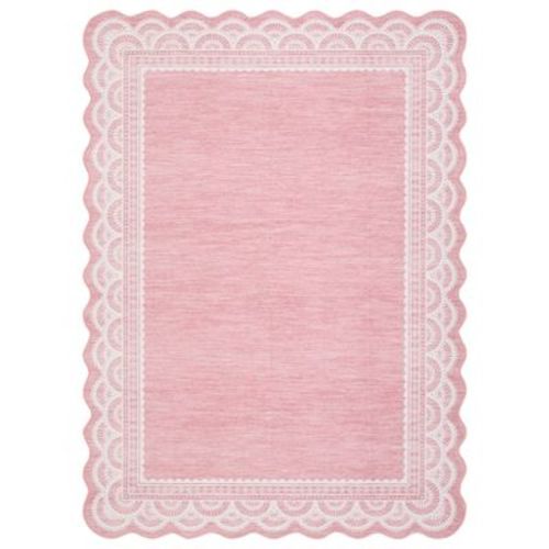 5'x7' Pink Washable Scalloped Solid Living Room Area Rug, Bordered Soft Non Slip Girls Bedroom Rug for Nursery Playroom, Minimalist Home Decor Rug