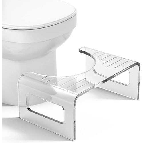 AmazerBath 7 Inches Acrylic Toilet Stool Squat, Clear Bathroom Poop Potty Stool for Adults, Modern Design Non-Slip Pooping Stool, Strong Load-Bearing, Blends Seamlessly Into Any Bathroom