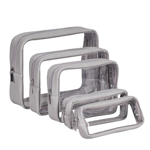 Remobia Hicol TSA Approved 5-Piece Diaper Bag Organizer Pouch Set Clear Waterproof TPU Kids Toiletry Storage Set Travel Packing Clutch Cube Bags for Baby Nursing (Light Gray)