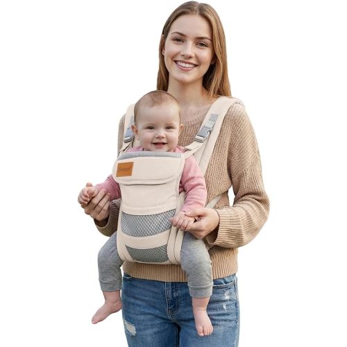 Baby Carrier Newborn to Toddler(8-30lbs), Toddler Carrier with Adjustable Shoulder Strap, Baby Holder Carrier with Breathable Mesh Fabric, Beige