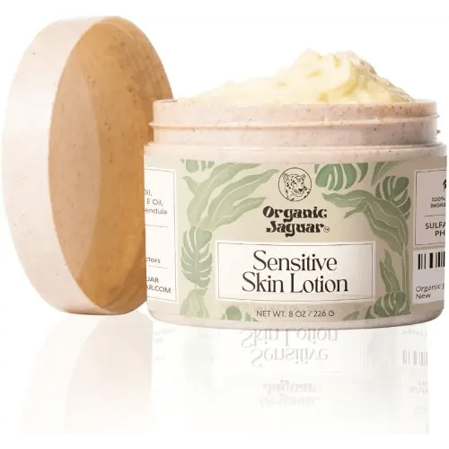 Organic Jaguar Natural Body Lotion for Sensitive Skin, Scent Free, Sulfate & Paraben Free Body Care, Moisturizer With Essential Oils, Vitamin E Oil, Beeswax, Extra Virgin Olive Oil, Raw Honey, 8 oz