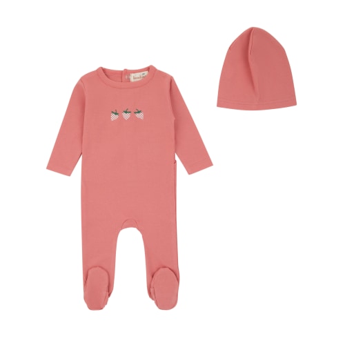 Peach Pink Strawberry Footie and Beanie