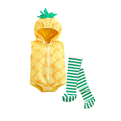 RWYBEIW Unisex Baby Halloween Costumes Velvet Avocado Pineapple Pig Hooded Romper Jumpsuit with Striped Stocking 2Pcs Outfits